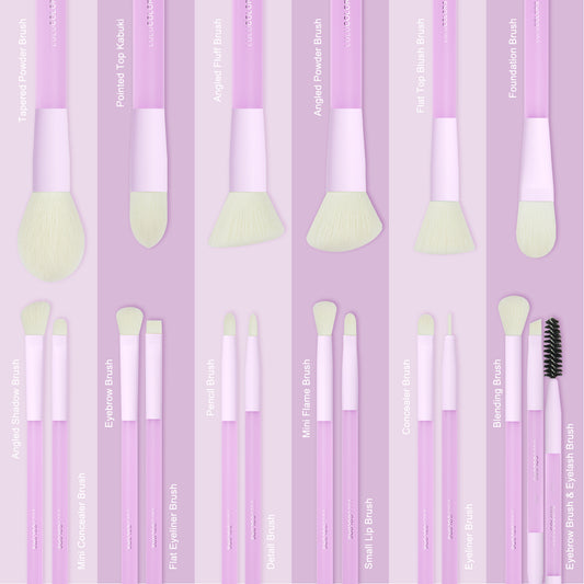 LULUCOLORS 18pc Multipop Makeup Brush Set (purple)