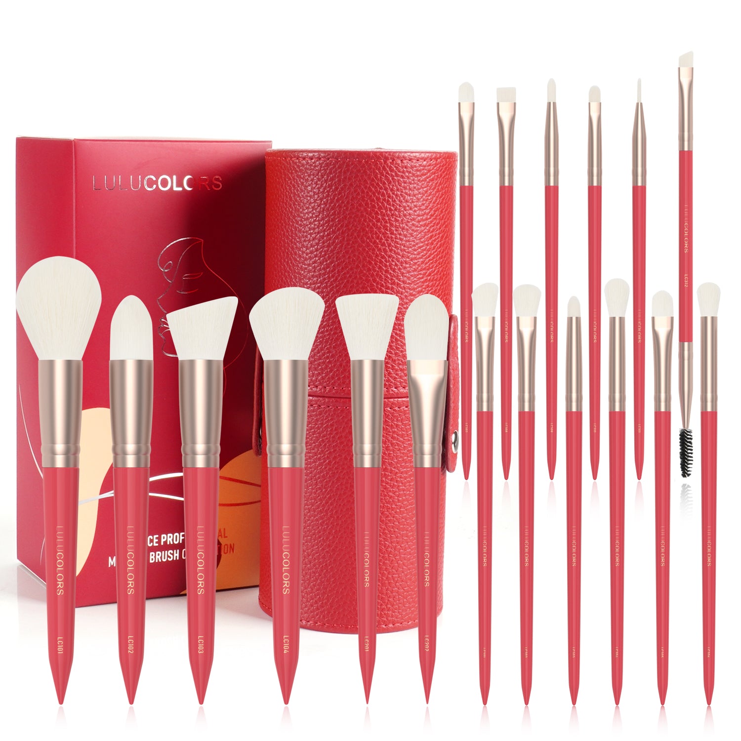 LULUCOLORS 18pc Tail Wood Makeup Brush Set (red) Main image