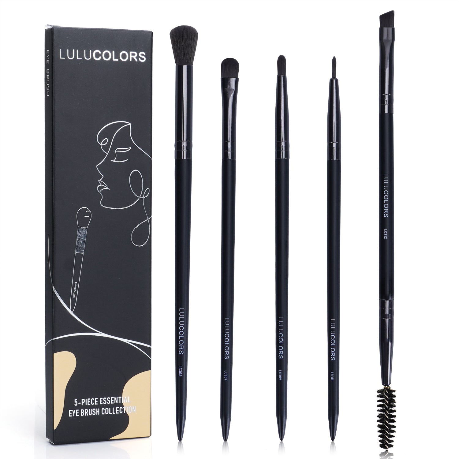 LULUCOLORS 5pc Tail Wood Eye Brush Set (black)