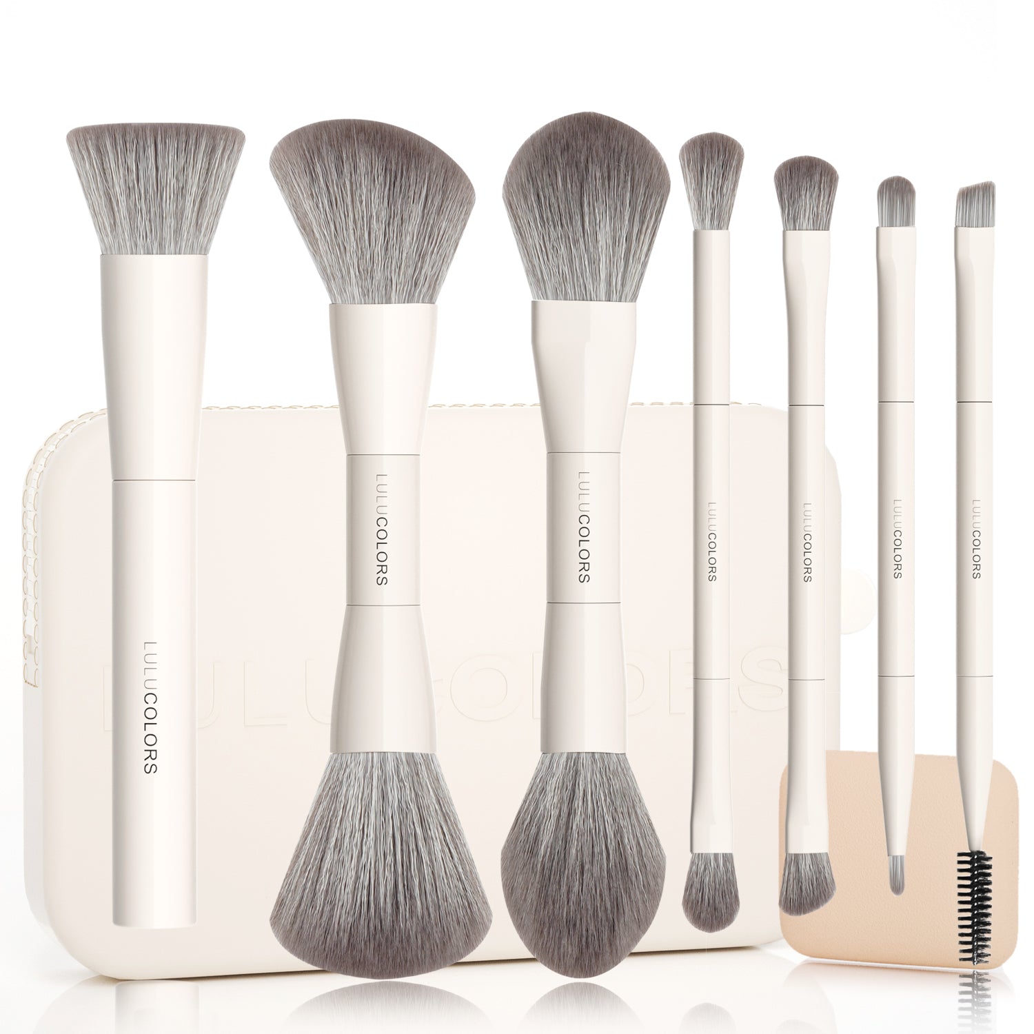 LULUCOLORS 13-in-1 Dual-Ended EZtravel Makeup Brush Set with Sponge & Travel Case