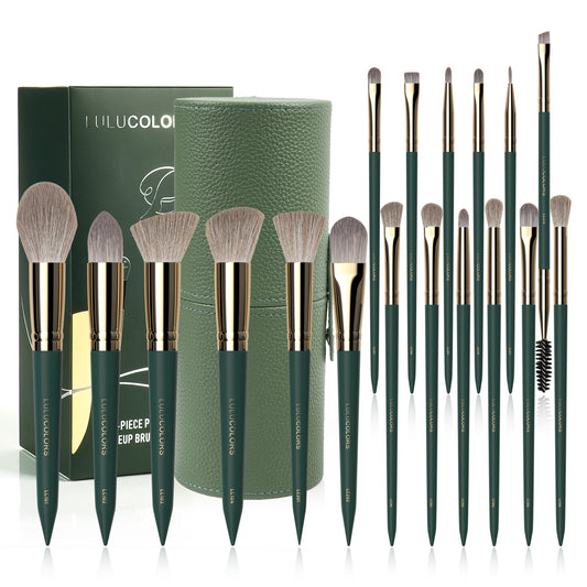 LULUCOLORS 18pc Tail Wood Makeup Brush Set (green)