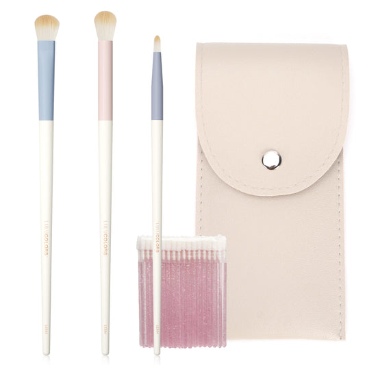 LULUCOLORS 3pc Colorful Eye Brush Set with Travel Pouch