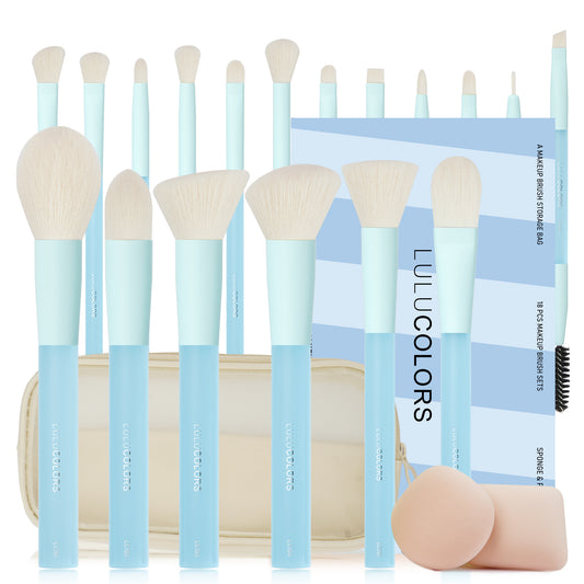LULUCOLORS 18pc Multipop Makeup Brush Set (blue)
