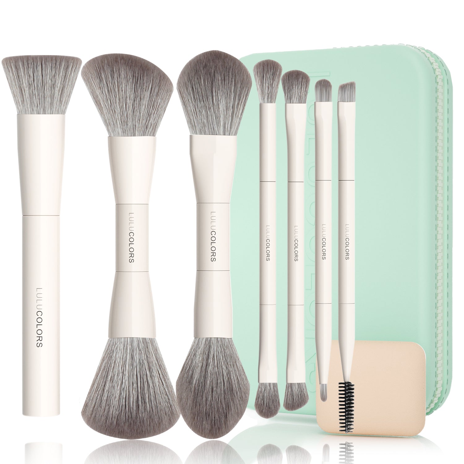 LULUCOLORS 13-in-1 Dual-Ended EZtravel Makeup Brush Set with Sponge & Travel Case