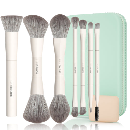 LULUCOLORS 13-in-1 Dual-Ended EZtravel Makeup Brush Set with Sponge & Travel Case