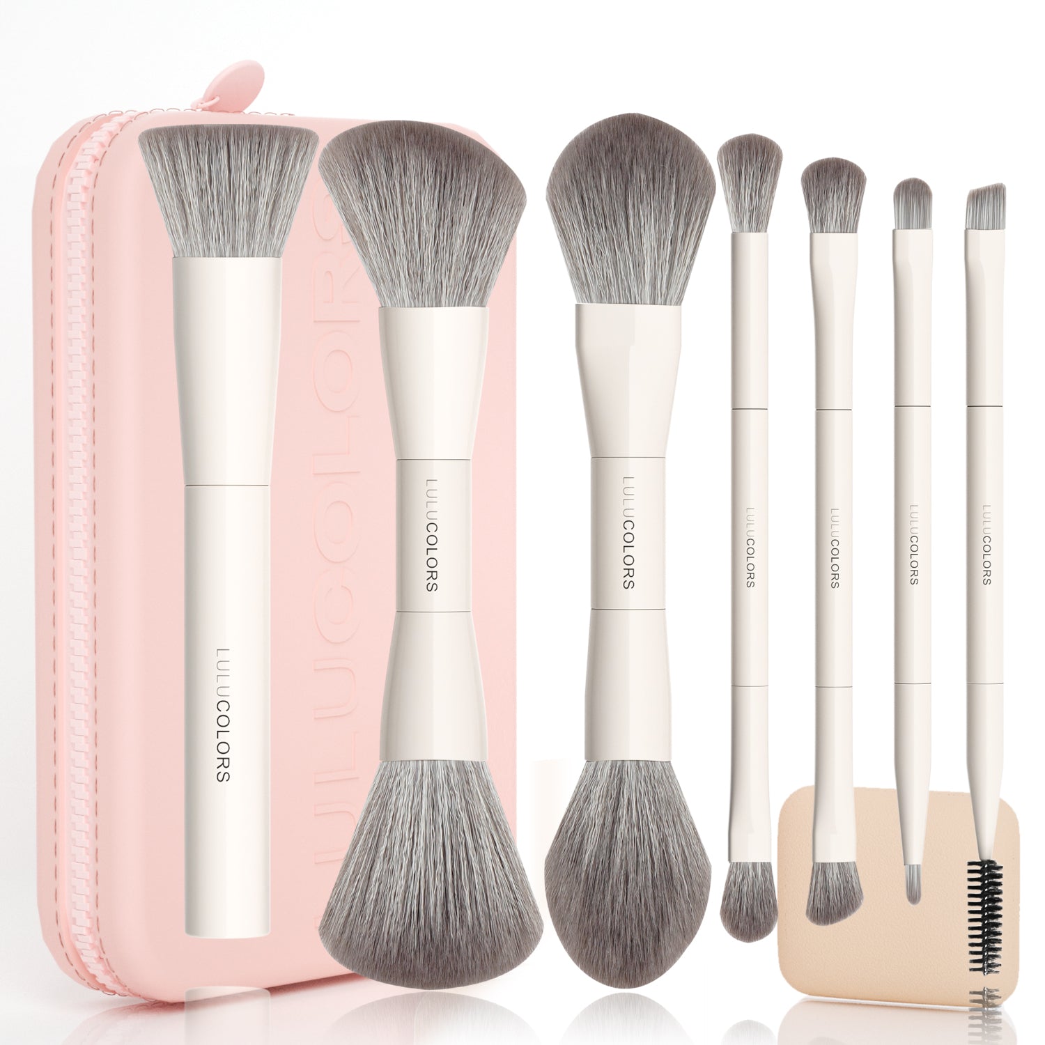 LULUCOLORS 13-in-1 Dual-Ended EZtravel Makeup Brush Set with Sponge & Travel Case