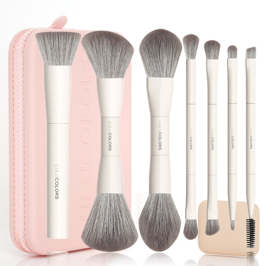 LULUCOLORS 13-in-1 Dual-Ended EZtravel Makeup Brush Set with Sponge & Travel Case