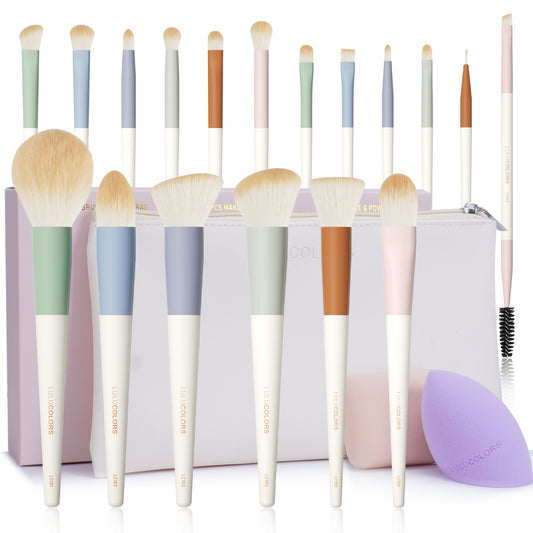 LULUCOLORS 18pc Colorful makeup brush set