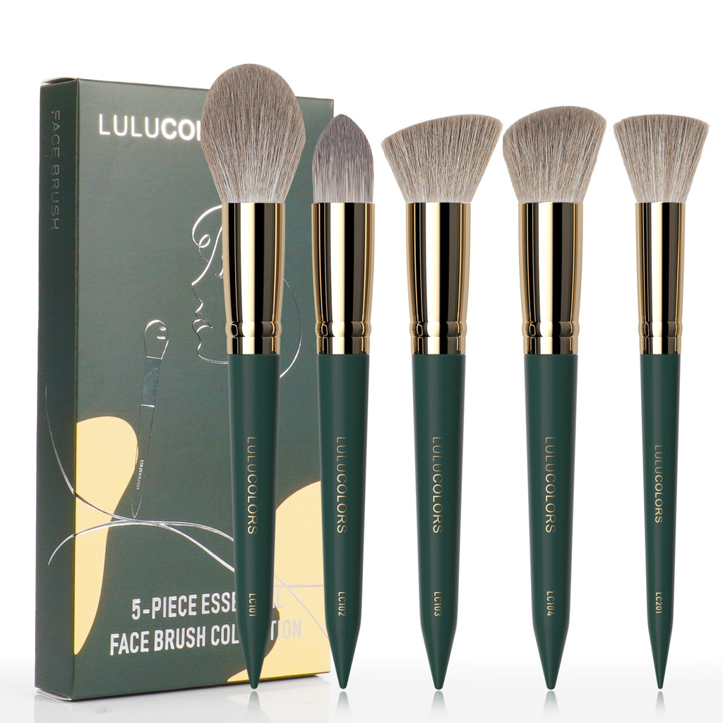 LULUCOLORS 5pc Tail Wood Face Brush Set (green)