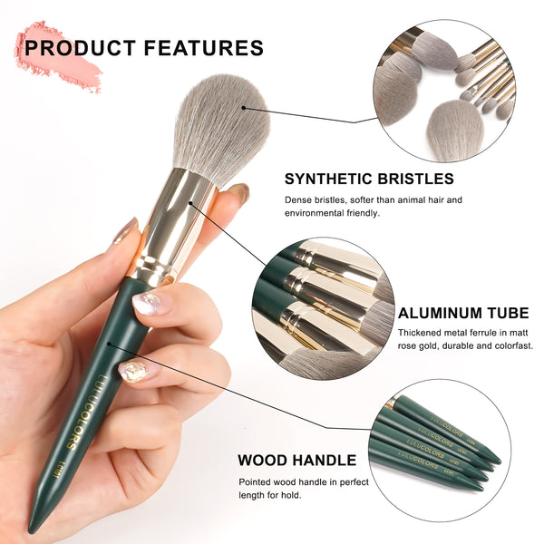 LULUCOLORS 18pc Tail Wood Makeup Brush Set (green)