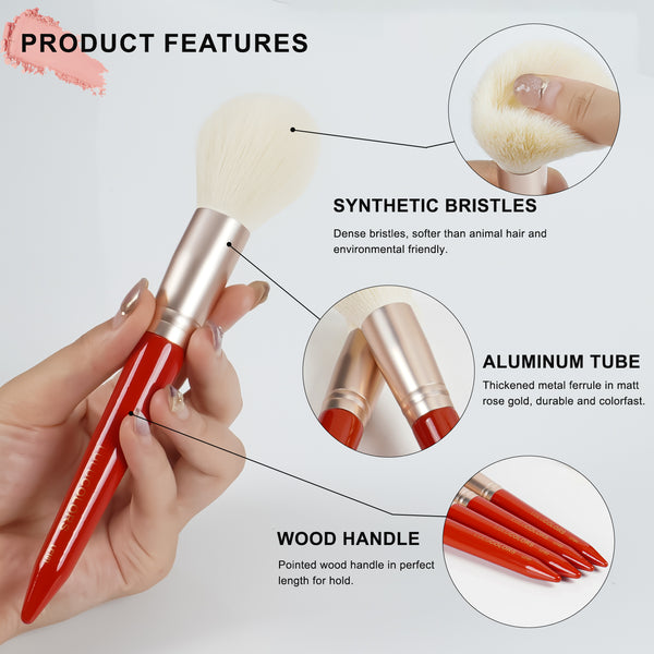 LULUCOLORS 18pc Tail Wood Makeup Brush Set (red)