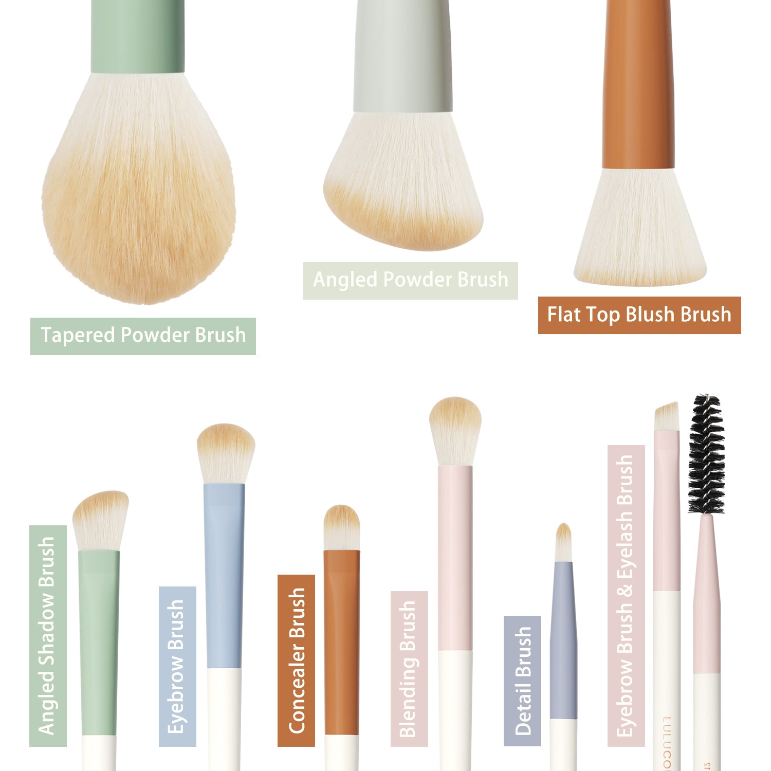 LULUCOLORS 9pc Colorful Makeup Brush Set with a Puff Secondary image