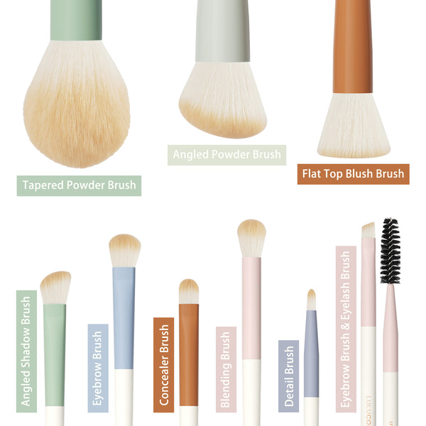 LULUCOLORS 9pc Colorful Makeup Brush Set with a Puff