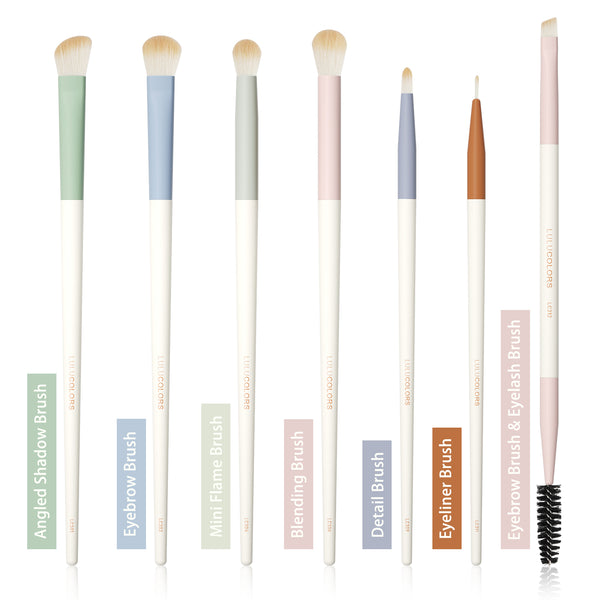 LULUCOLORS 7pc Colorful Eye Brush Set with Travel Pouch