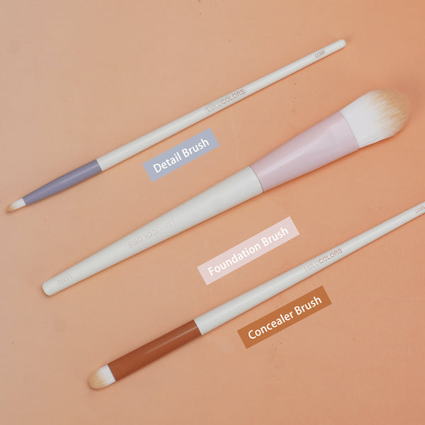 LULUCOLORS 3pc Colorful Foundation Brush Set with a Sponge and Travel Pouch