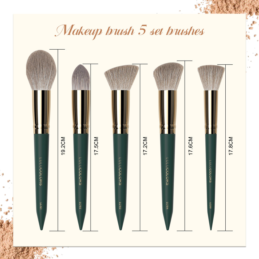 LULUCOLORS 5pc Tail Wood Face Brush Set (green)