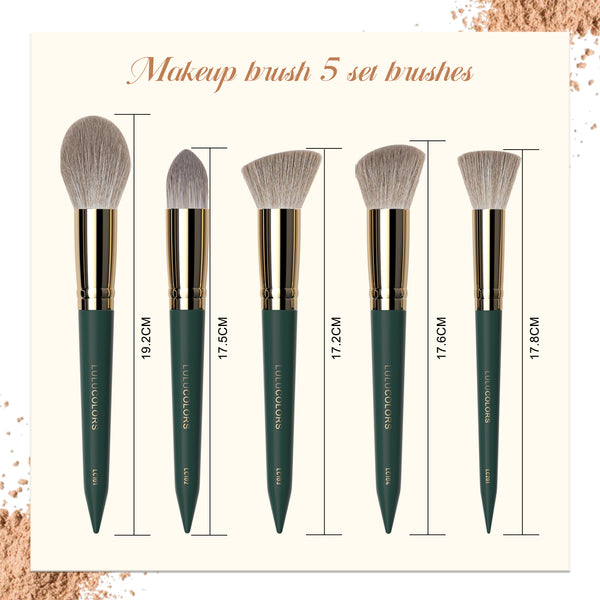 LULUCOLORS 5pc Tail Wood Face Brush Set (green)