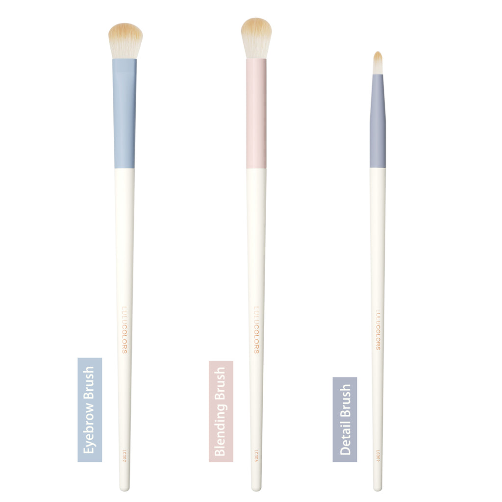 LULUCOLORS 3pc Colorful Eye Brush Set with Travel Pouch