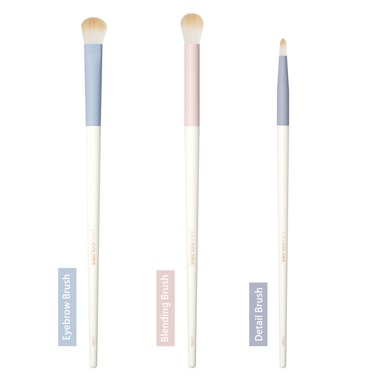 LULUCOLORS 3pc Colorful Eye Brush Set with Travel Pouch