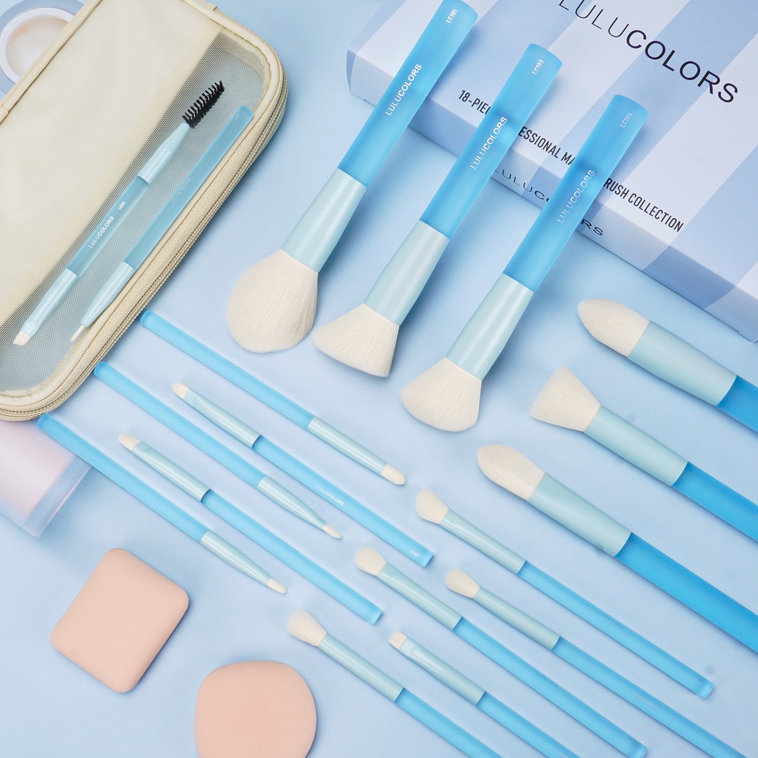LULUCOLORS 18pc Multipop Makeup Brush Set (blue)