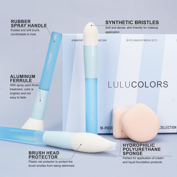 LULUCOLORS 18pc Multipop Makeup Brush Set (blue)