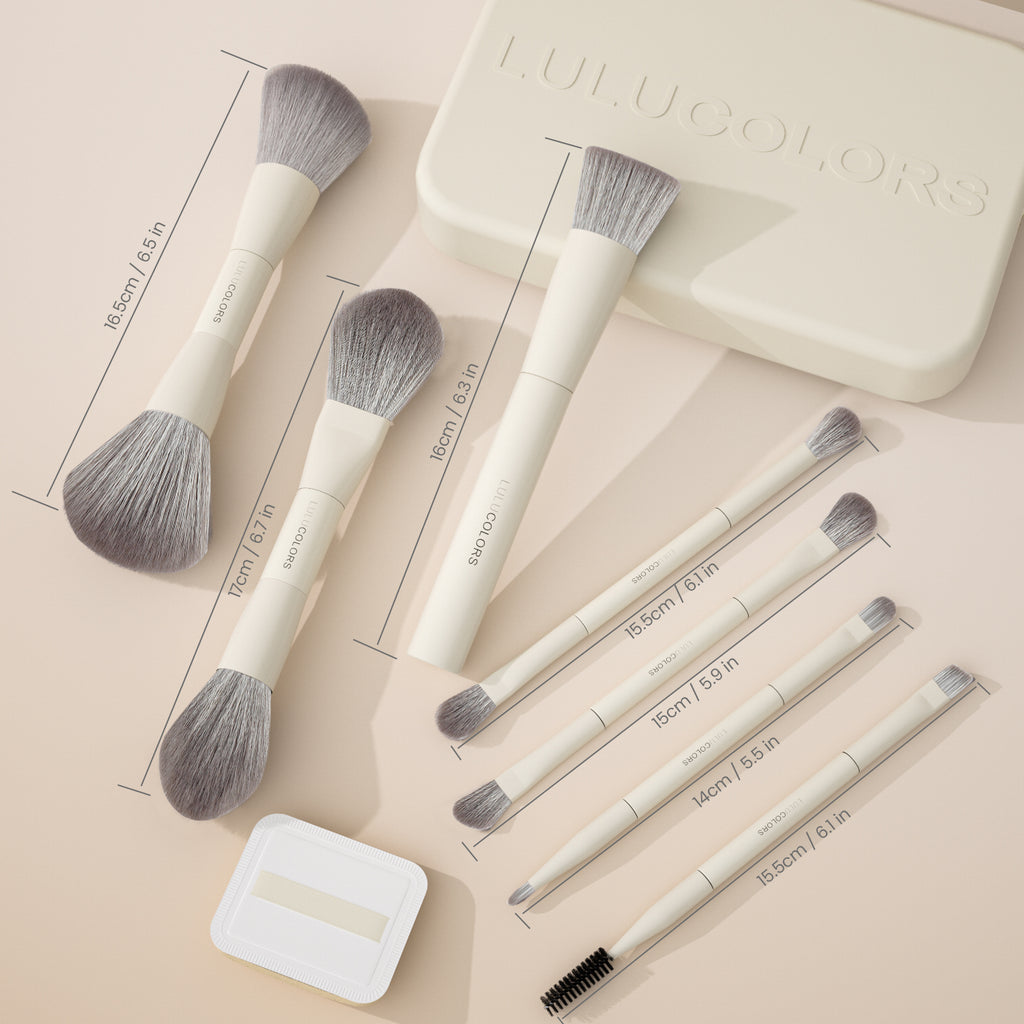 LULUCOLORS 13-in-1 Dual-Ended EZtravel Makeup Brush Set with Sponge & Travel Case