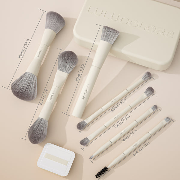 LULUCOLORS 13-in-1 Dual-Ended EZtravel Makeup Brush Set with Sponge & Travel Case