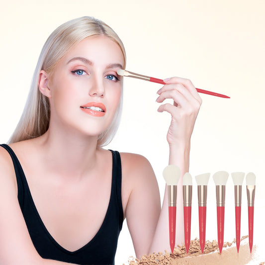 LULUCOLORS 18pc Tail Wood Makeup Brush Set (red)