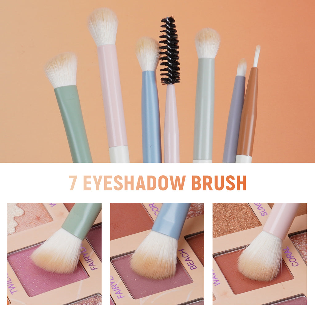 LULUCOLORS 7pc Colorful Eye Brush Set with Travel Pouch