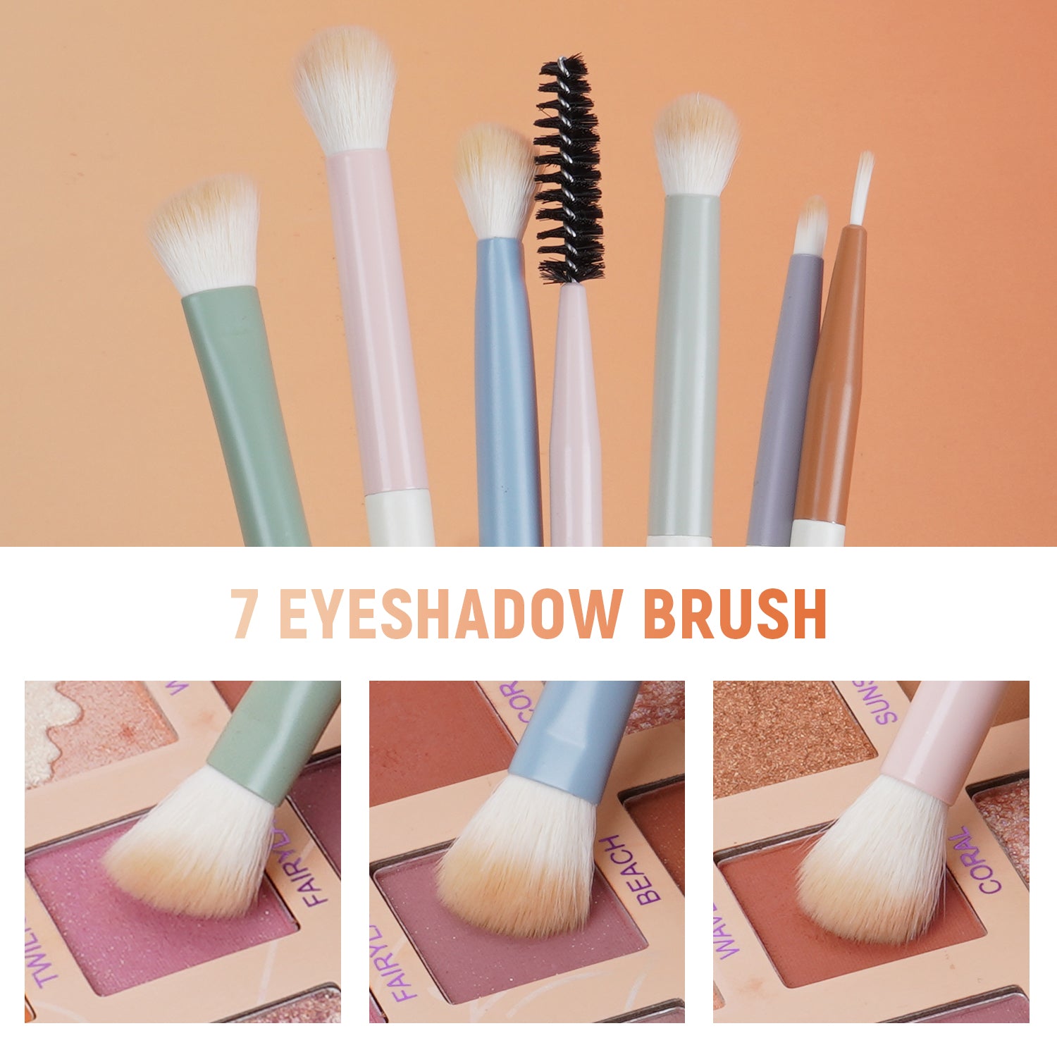 LULUCOLORS 7pc Colorful Eye Brush Set with Travel Pouch