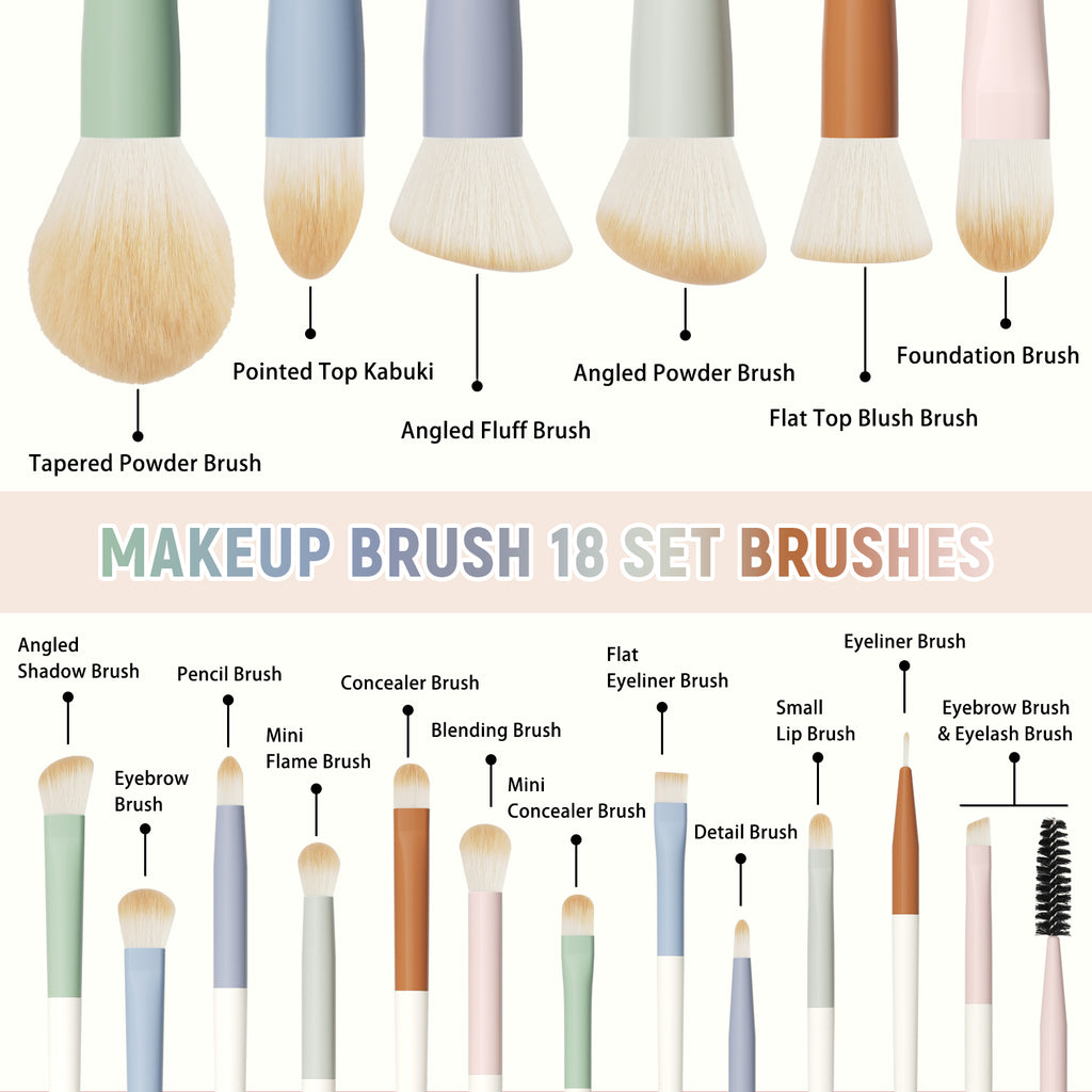 LULUCOLORS 18pc Colorful makeup brush set