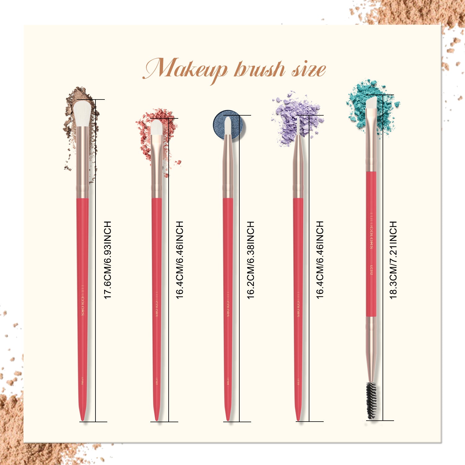 LULUCOLORS 5pc Tail Wood Eye Brush Set (red)