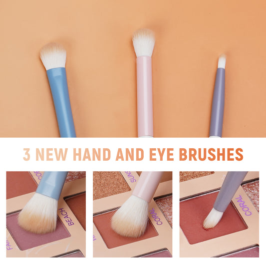 LULUCOLORS 3pc Colorful Eye Brush Set with Travel Pouch