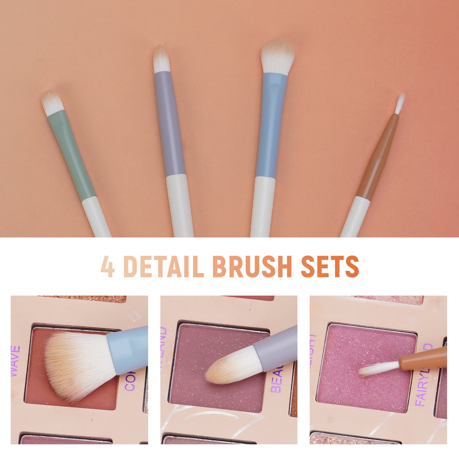 LULUCOLORS 4pc Colorful Eye Brush Set with Eyelash Curler and Travel Pouch