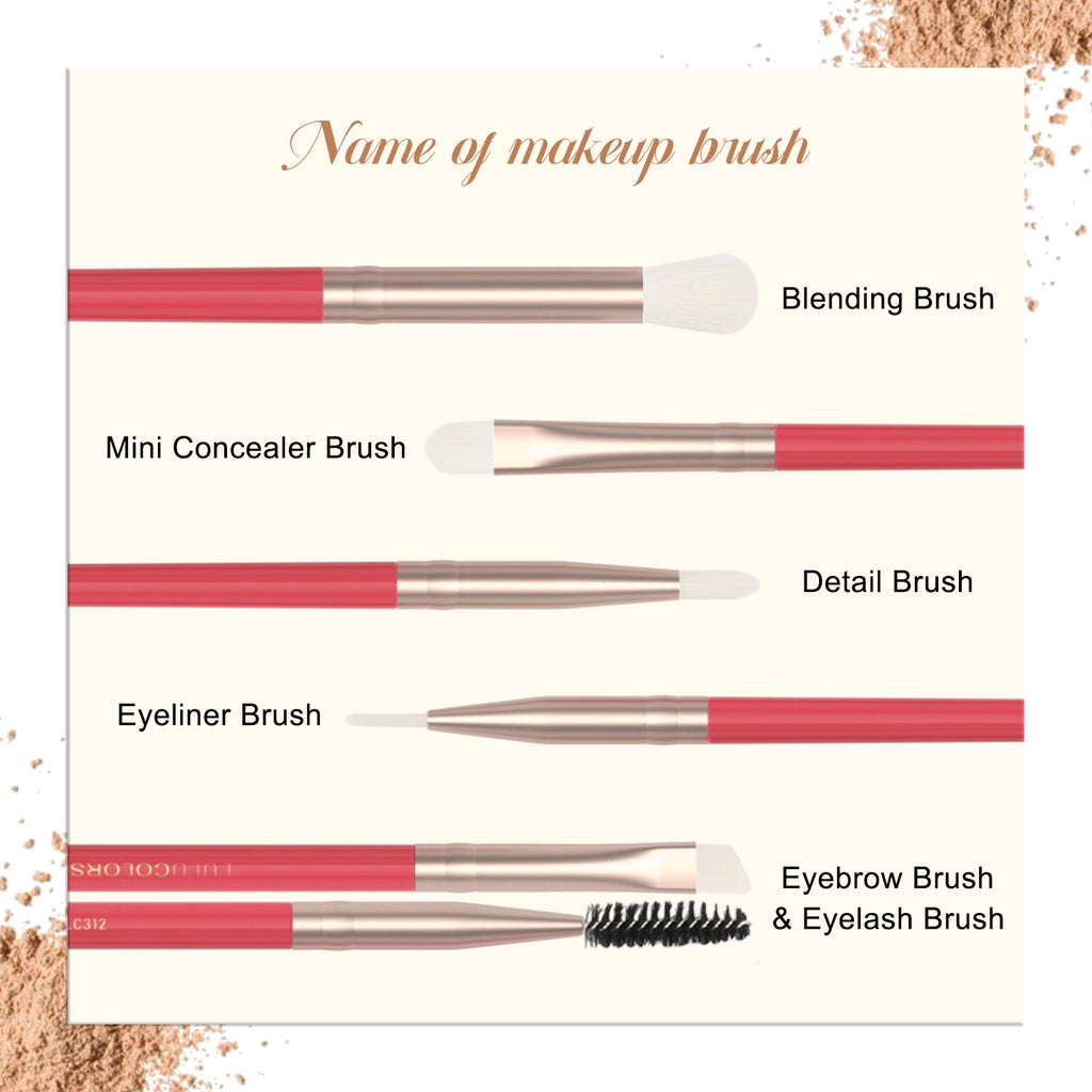 LULUCOLORS 5pc Tail Wood Eye Brush Set (red)