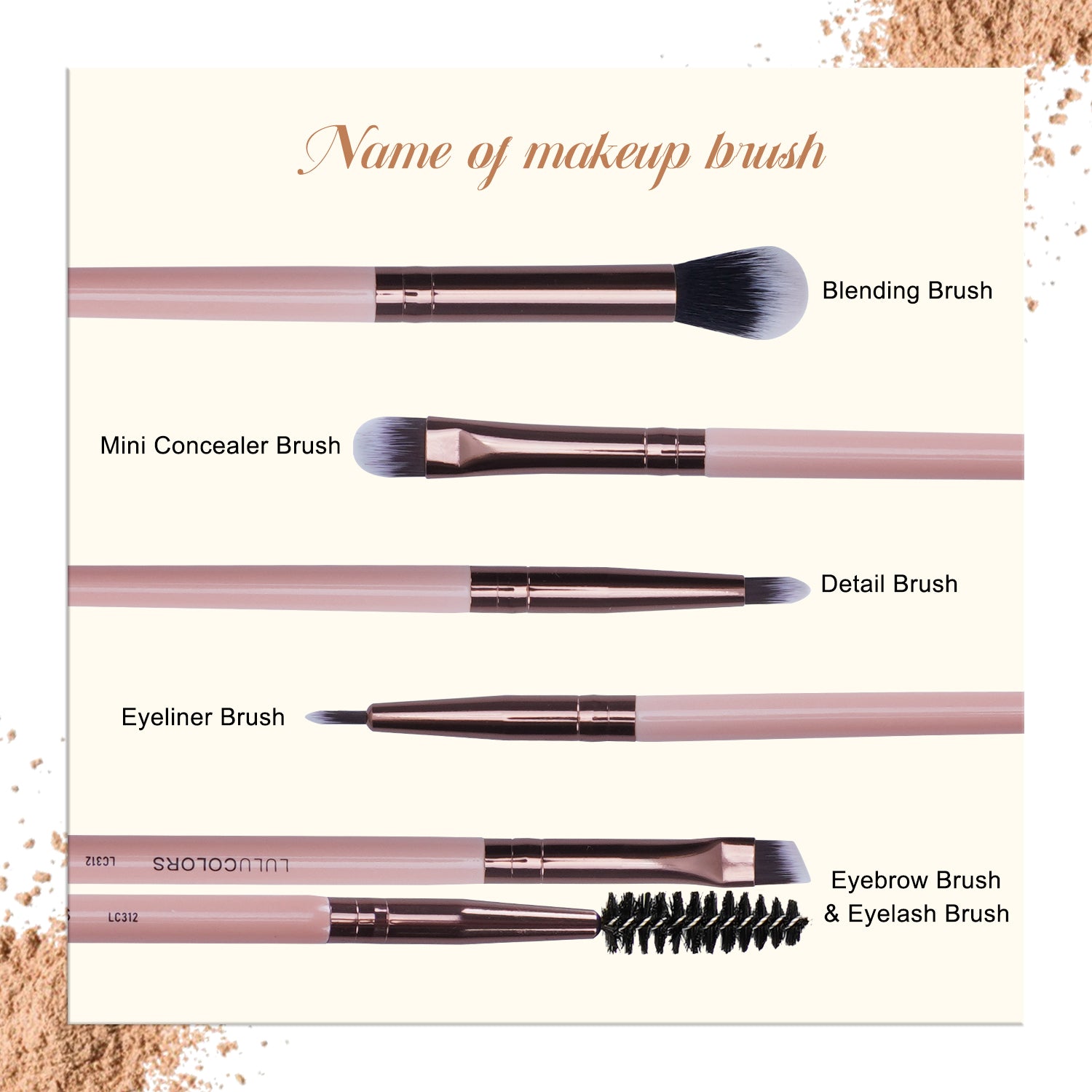 LULUCOLORS 5pc Tail Wood Eye Brush Set (pink) Secondary image