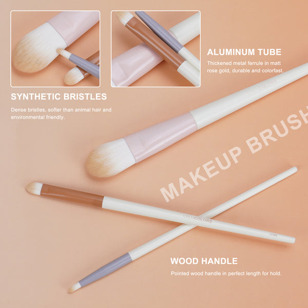 LULUCOLORS 3pc Colorful Foundation Brush Set with a Sponge and Travel Pouch