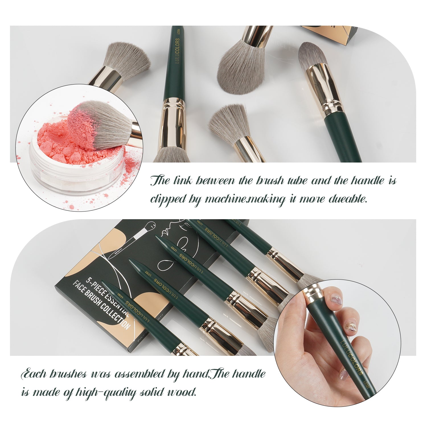 LULUCOLORS 5pc Tail Wood Face Brush Set (green) Secondary image