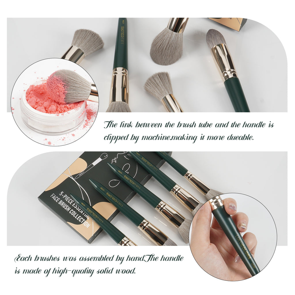 LULUCOLORS 5pc Tail Wood Face Brush Set (green)