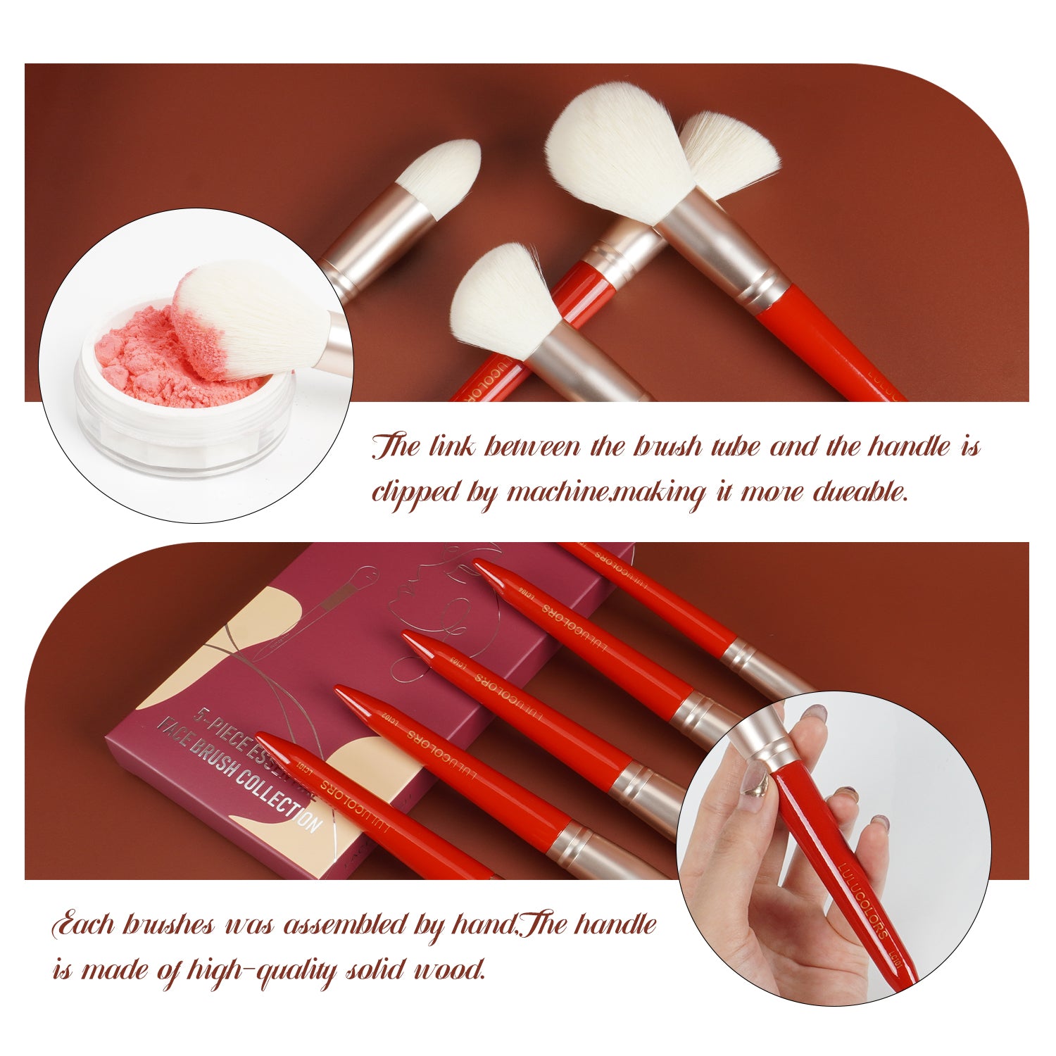 LULUCOLORS Tail Wood Face Brush Set (red)