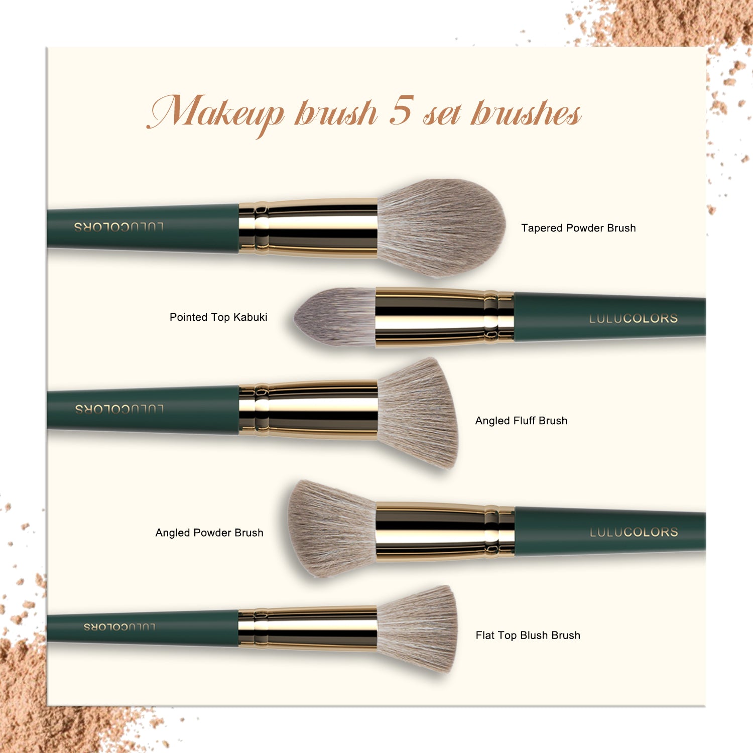 LULUCOLORS 5pc Tail Wood Face Brush Set (green)