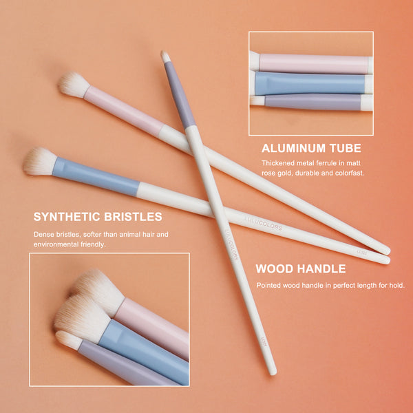 LULUCOLORS 3pc Colorful Eye Brush Set with Travel Pouch