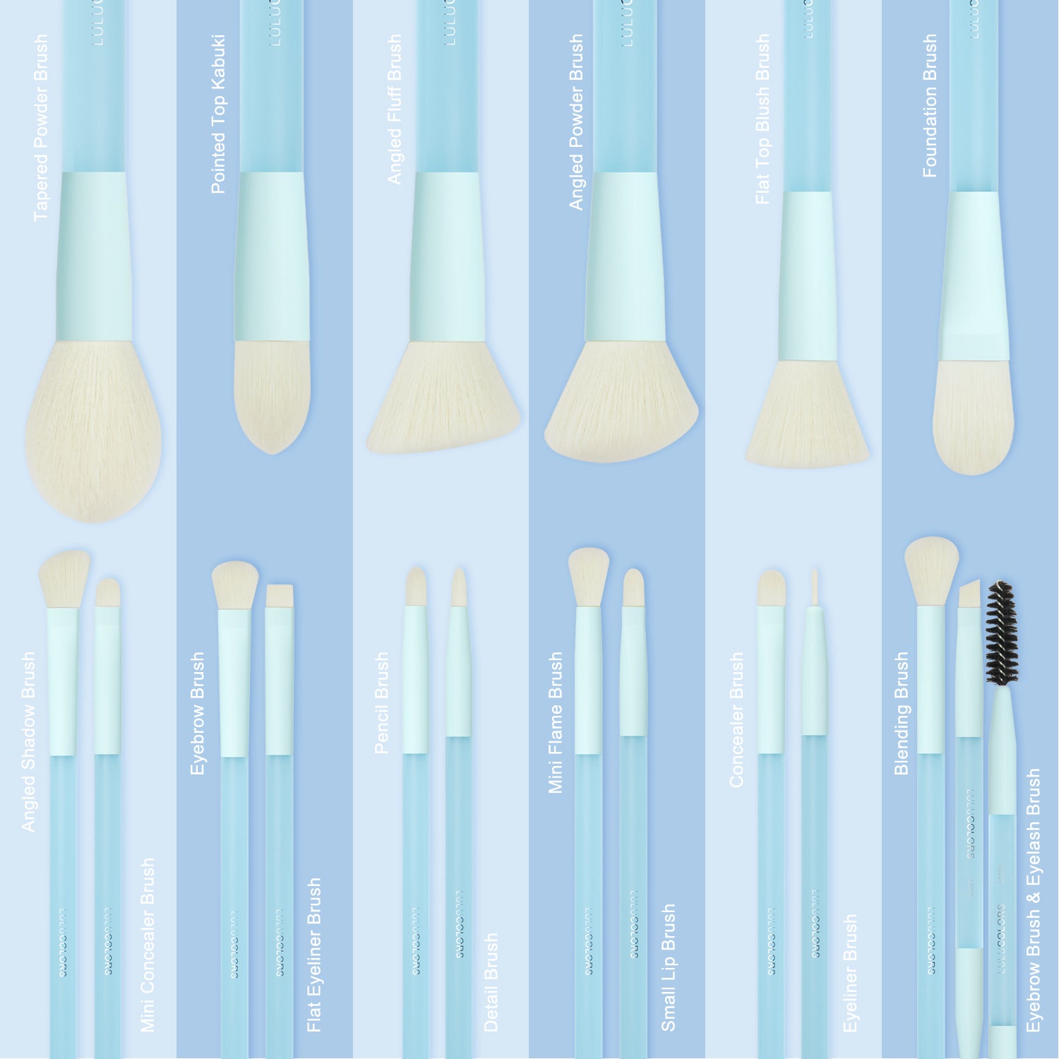 LULUCOLORS 18pc Multipop Makeup Brush Set (blue)