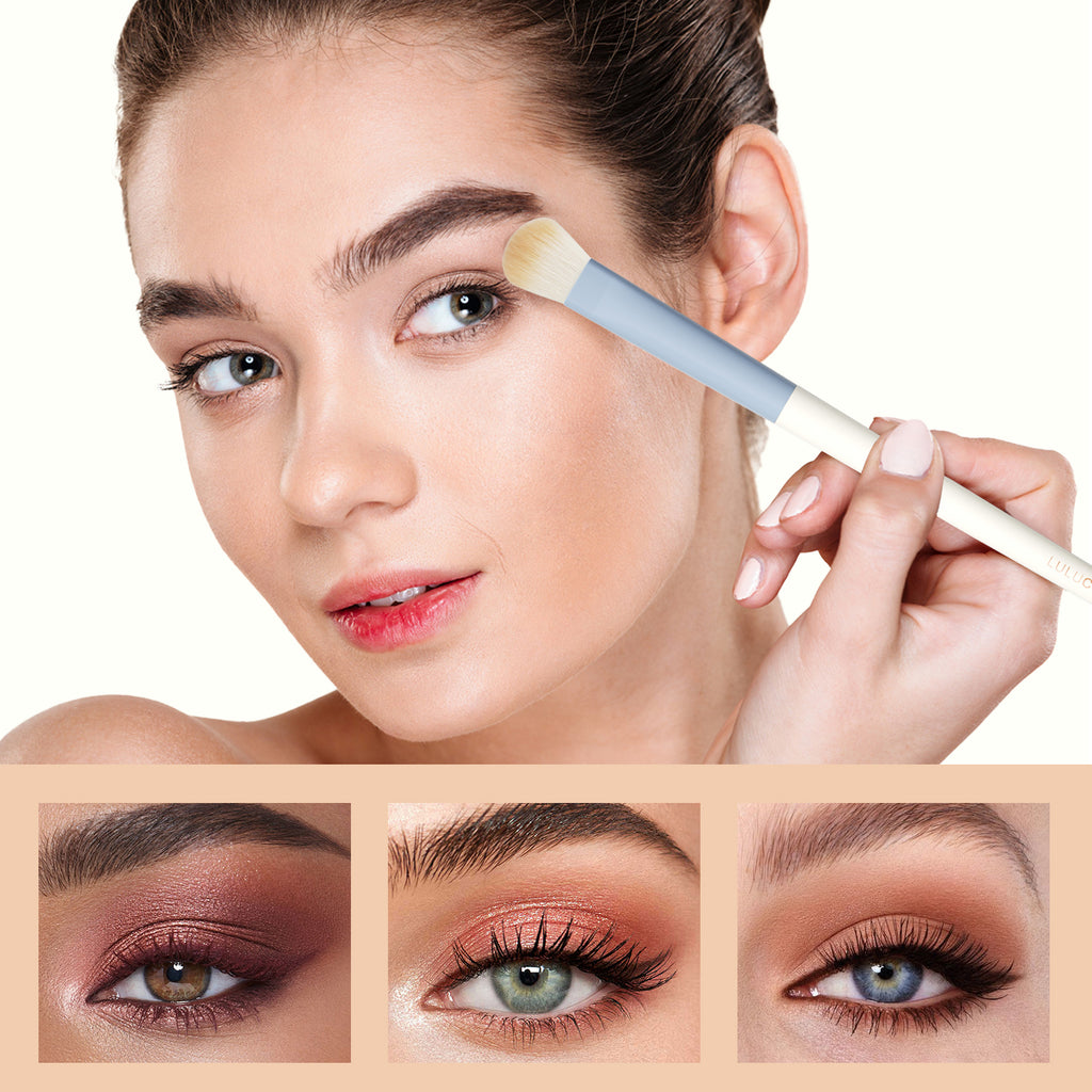 LULUCOLORS 4pc Colorful Eye Brush Set with Eyelash Curler and Travel Pouch