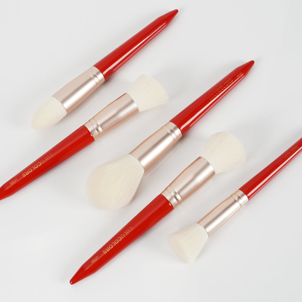 LULUCOLORS Tail Wood Face Brush Set (red)