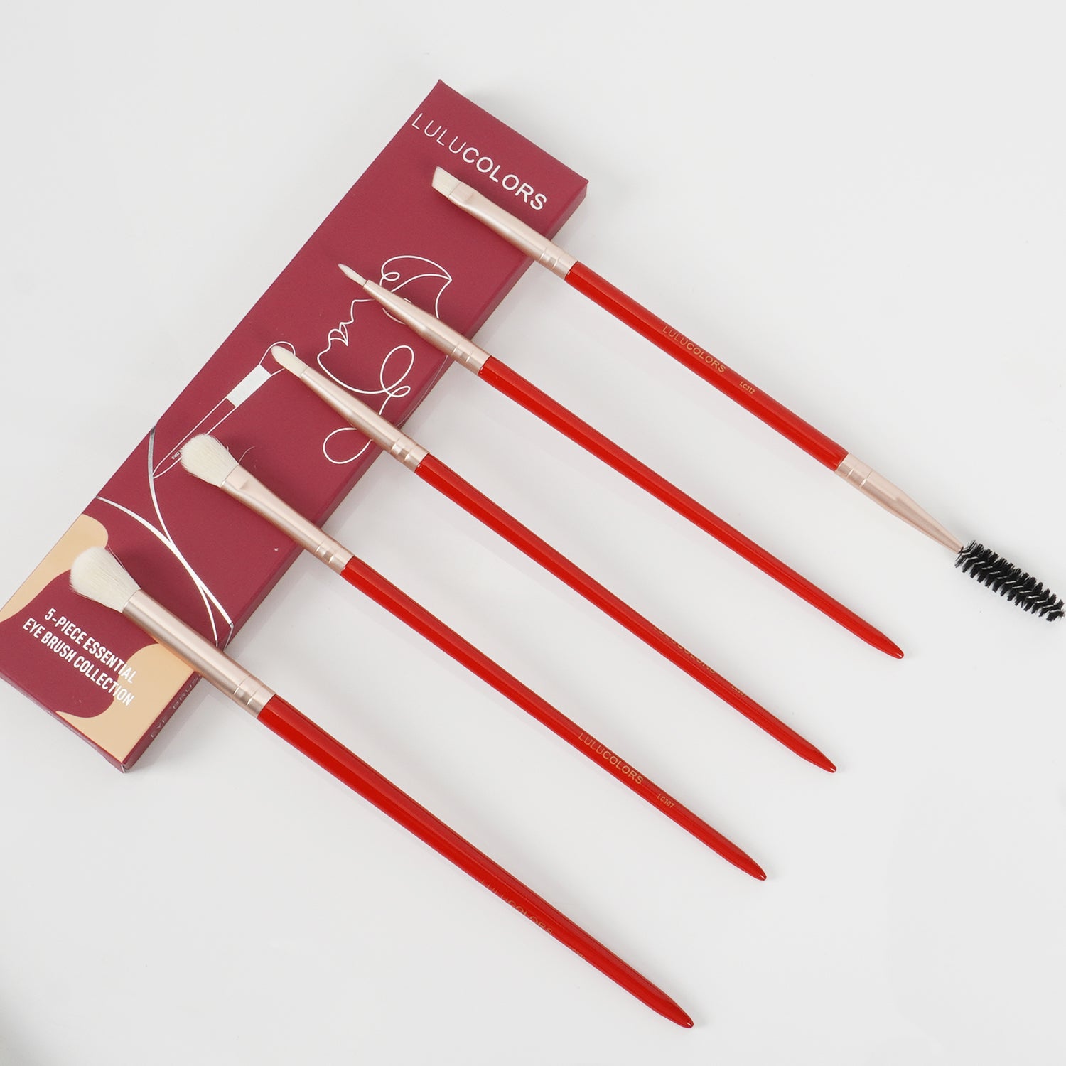 LULUCOLORS 5pc Tail Wood Eye Brush Set (red)