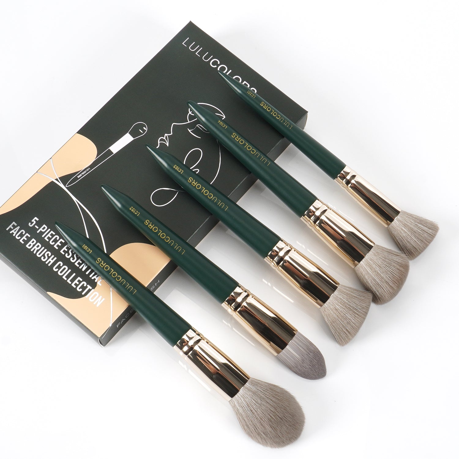 LULUCOLORS 5pc Tail Wood Face Brush Set (green)